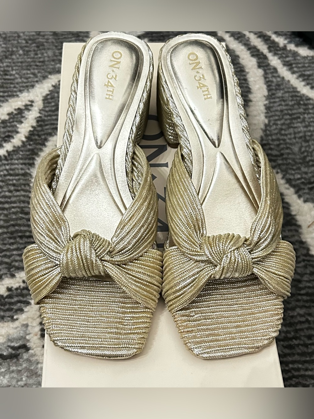 ON 34TH Metallic Gold Knotted Slide Sandals for Women Size 5.5